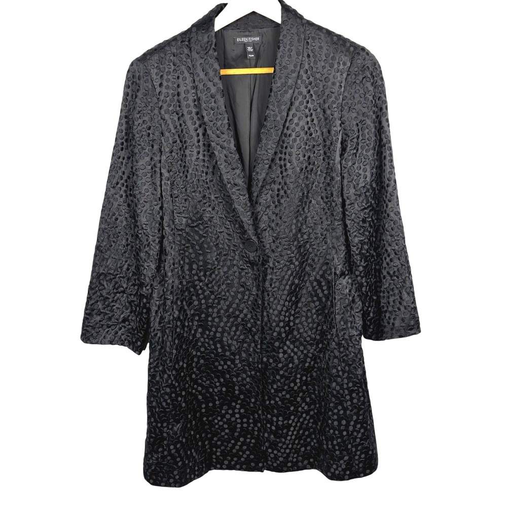 Eileen Fisher Embroidery Silk Long Jacket Sz PS Evening Formal Luxury Minimalist